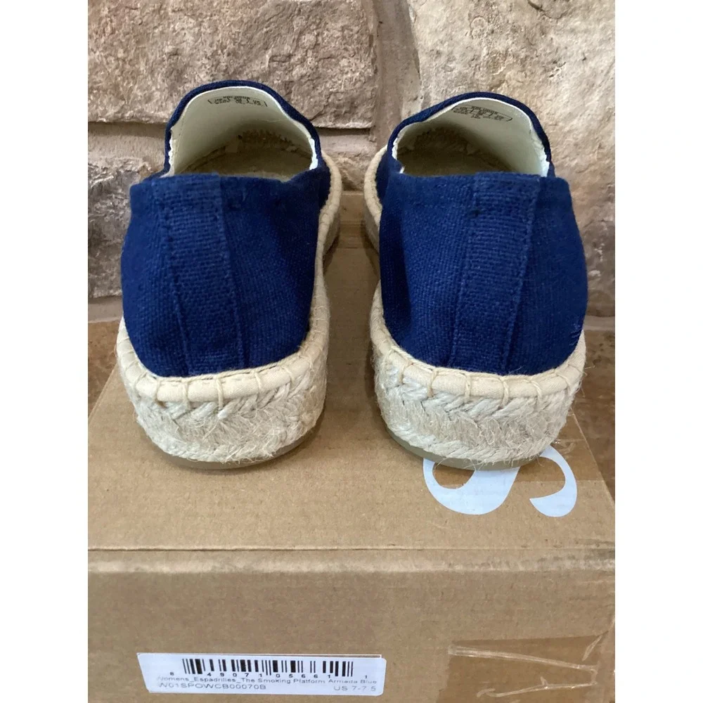 Soludos Smoking Platform Espadrilles Womens Size 7-7.5 Armada Blue Canvas New